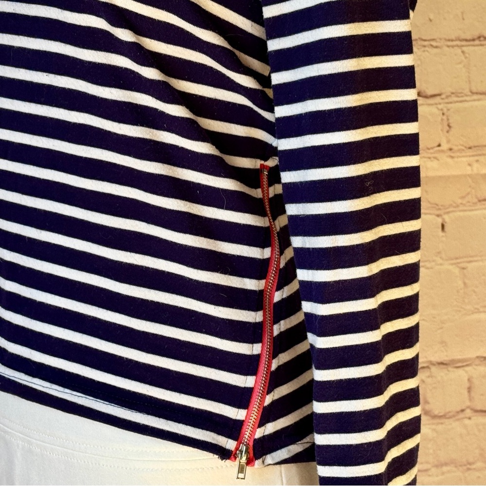 ANTHROPOLOGIE Lili's Closet Long sleeve Shirt Stripe Navy White Pink Piping 4 S - Picture 7 of 12